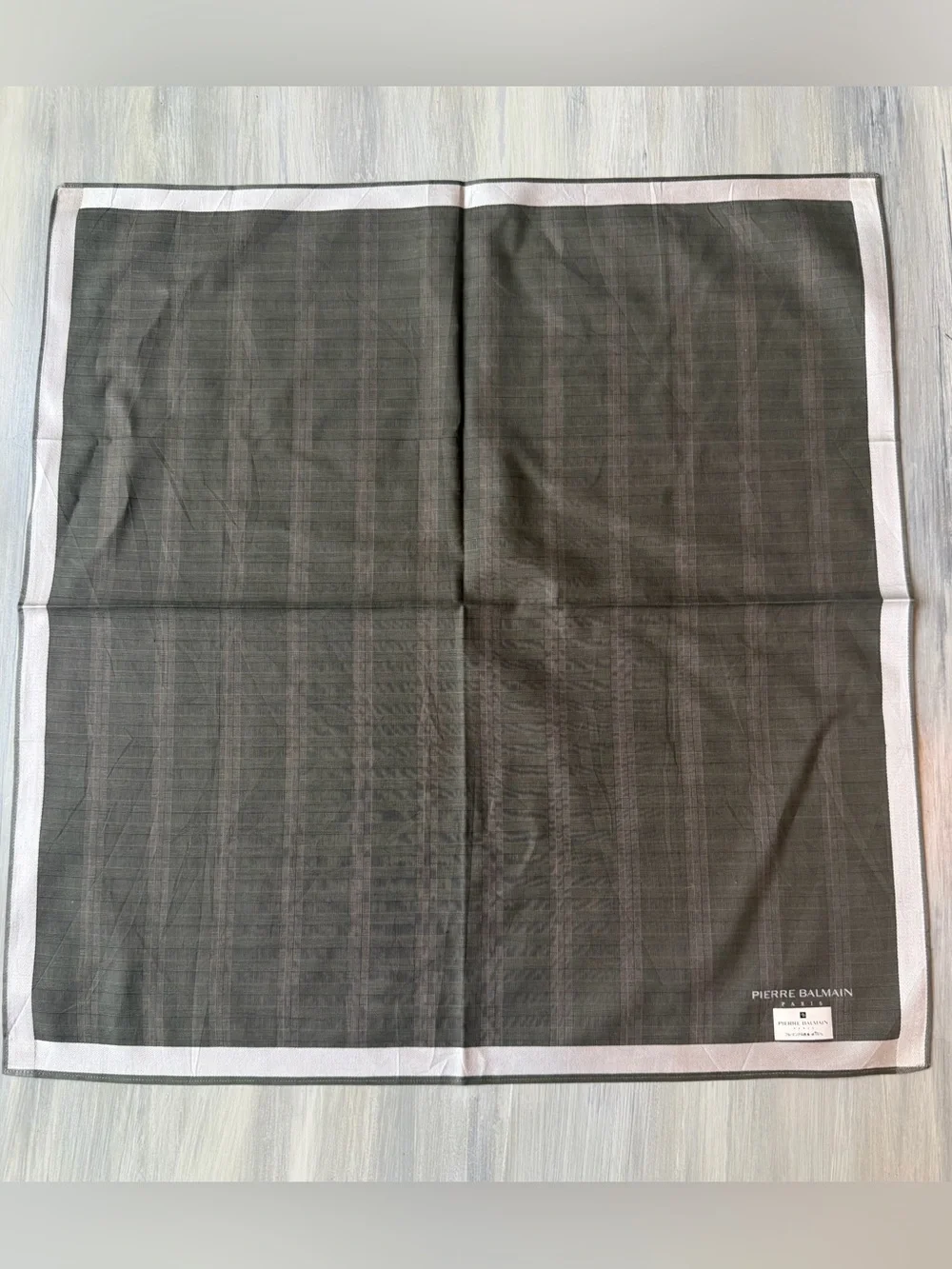 Pierre Balmain Paris Olive plaid scarf handkerchief neckerchief bandanna twilly